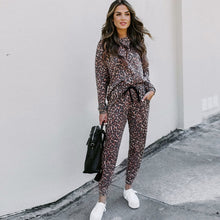 Load image into Gallery viewer, Leopard Print 2 Piece Set Home Suit Autumn Winter Long Sleeve Top And Pants Trousers Lounge Wear Casual Outfit Women Clothing
